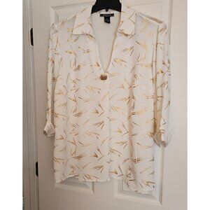 NYCC Womens Abstract Print 3/4 Sleeve Tunic Blouse Sz 1X Elegant Resort Wear